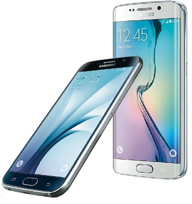 Samsung Galaxy S6 Bleu (g.) et Samsung Galaxy S6 Edge Blanc Astral. (dr.) 