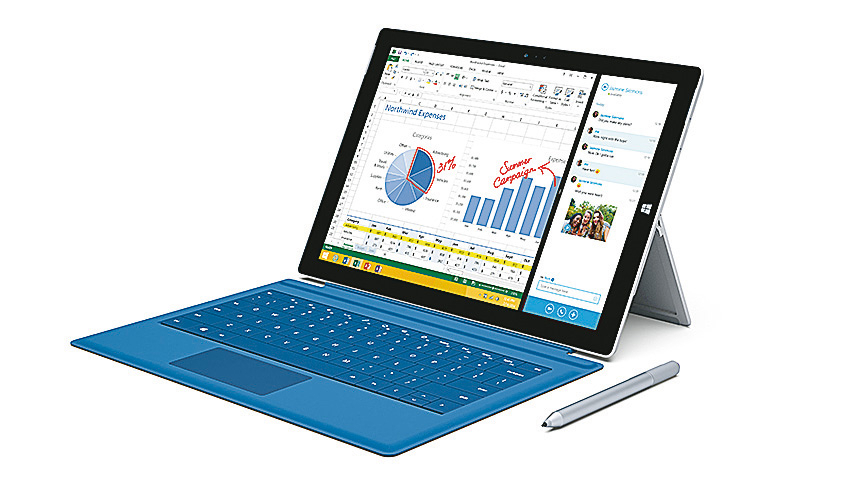  Équipée d’un écran 10,8 pouces, la tablette Surface 3 de Microsoft présente une ergonomie fort appréciable et un tarif qui pourrait intéresser le jeune public et les étudiants. (© MICROSOFT )