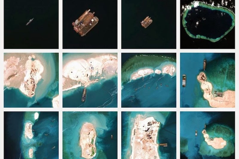 Les îles Spratleys vues du ciel en 2015.  (capture d'écran via Asia Maritime Transparency Initiative)