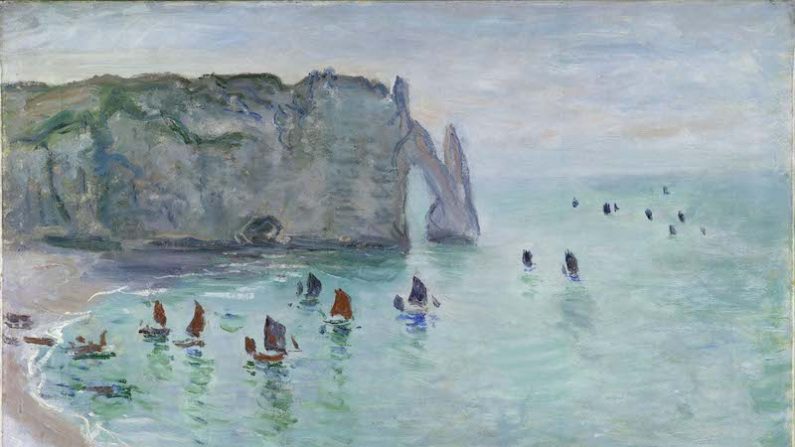 Claude Monet. Étretat, la porte d’Aval, bateaux de pêche sortant du port, vers 1885.(François Jay/Musée des beaux-arts de Dijon)