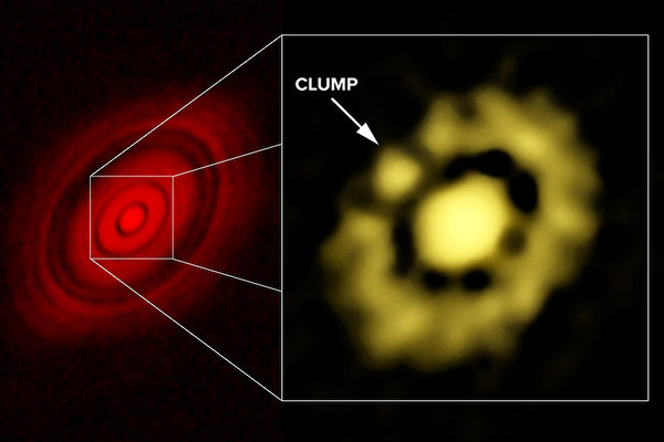 Nous pouvons distinguer une planète dans la structure en forme de disque. (Carrasco-Gonzalez, et al.; Bill Saxton, NRAO/AUI/NSF） 
