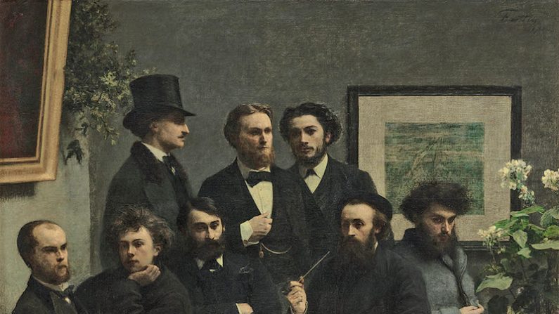 Henri Fantin-Latour Coin de table. De gauche à droite : Paul Verlaine, Arthur Rimbaud, Elzéar Bonnier, Léon Valade, Emile Blémont, Jean Aicart, Ernest d’Hervilly, Camille Pelletan. 1872 huile sur toile ; 161 x 223 cm. (© Rmn-Grand Palais (musée d’Orsay)/Photo Hervé Lewandowski)