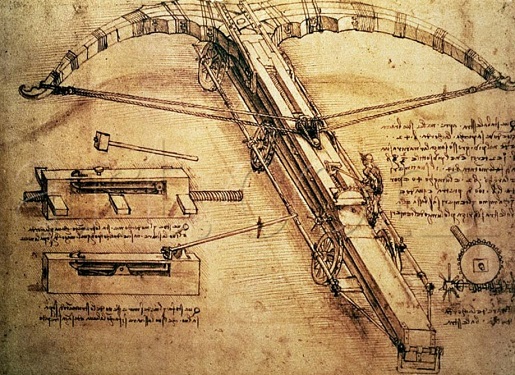 Croquis de Léonard de Vinci d'une arbalète géante. (Wikimedia Commons)