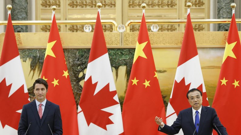 Le premier ministre canadien, Justin Trudeau, et le premier ministre chinois, Li Keqiang, lors d’une conférence de presse au palais de l’Assemblée du Peuple à Pékin le 31 août 2016 (Lintao Zhang/Getty Images)