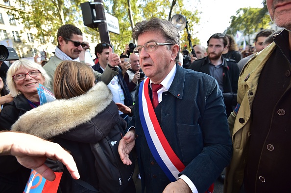 Jean-Luc Melenchon, le chef du parti d'extrême gauche La France Insoumise, durant la manifestation du 23 septembre à Paris. (CHRISTOPHE ARCHAMBAULT/AFP/Getty Images)