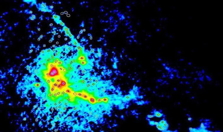 L'amas d'étoiles en formation W43-MM1. (F. Motte, T. Nony, F. Louvet, Nature Astronomy, Author provided)