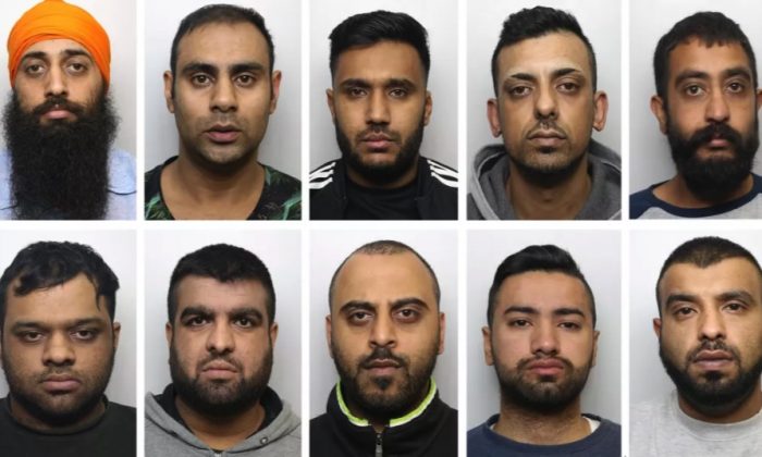 Rangée du haut (de gauche à droite) : Amere "Pretos" Singh Dhaliwal, Irfan "Finny" Ahmed, Zahid "Little Manny" Hassan, Mohammed Kammy" Kammer, et Raj Singh "Raj" Barsran. Rangée du bas (L tp R) : Mohammed Rizwan "Big Riz" Aslam, Abdul "Beastie" Rehman, Nahman Dracula" Mohammed, Mansoor "Boy" Akhtar, et Mohammed "Faj" Irfraz. (Police du West Yorkshire)