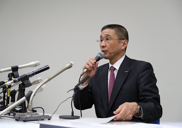 -Le 19 novembre 2018, Hiroto Saikawa, PDG de Nissan Motors, prend la parole lors d'une conférence de presse au siège de la société à Yokohama, dans la préfecture de Kanagawa. Le président de Nissan, Carlos Ghosn, l'un des hommes d'affaires les plus connus au monde, aurait été arrêté au Japon. Photo BEHROUZ MEHRI / AFP / Getty Images.