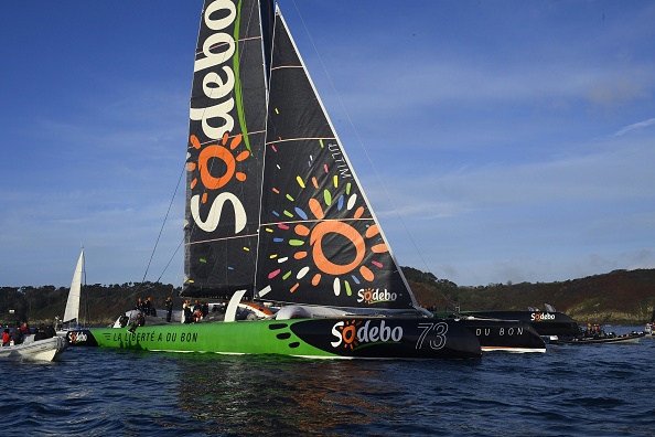 -Le multicoque 'Sodebo Ultim' monté par le skipper français Thomas Coville. DAMIEN MEYER / AFP / Getty Images.