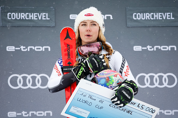 -Mikaela shiffrin des Etats-Unis prend la 1ère place lors du slalom géant de la coupe du monde de ski alpin le 21 décembre 2018 à Courchevel en France. Photo par Christophe Pallot / Agence Zoom / Getty Images.