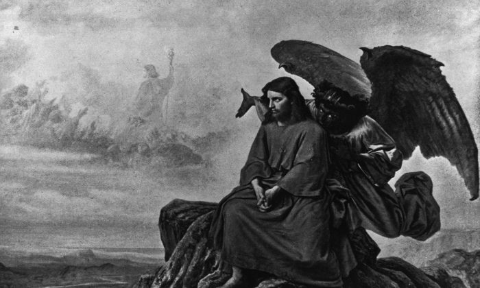 Le diable tente Jésus alors qu'il est seul dans le désert, dans cette illustration. (Photo par Hulton Archive/Getty Images)