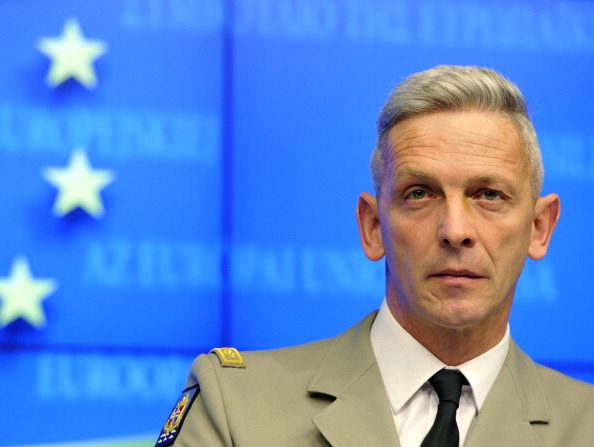 -Le brigadier général français François Lecointre donne une conférence de presse sur la situation au Mali au siège de l'UE à Bruxelles. Photo GEORGES GOBET / AFP / Getty Images.