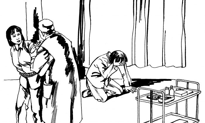 Illustration d'une victime à qui l'on a injecté de force des drogues psychiatriques. L'abus psychiatrique comme méthode de persécution est courant en Chine, en particulier contre les adeptes du Falun Dafa. (Minghui.org)