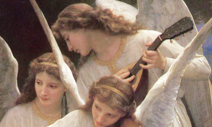 Détail de « La Vierge aux anges» , également connue sous le nom de « La chanson des anges », est une peinture à l'huile par l'artiste français William-Adolphe Bouguereau, 1881.