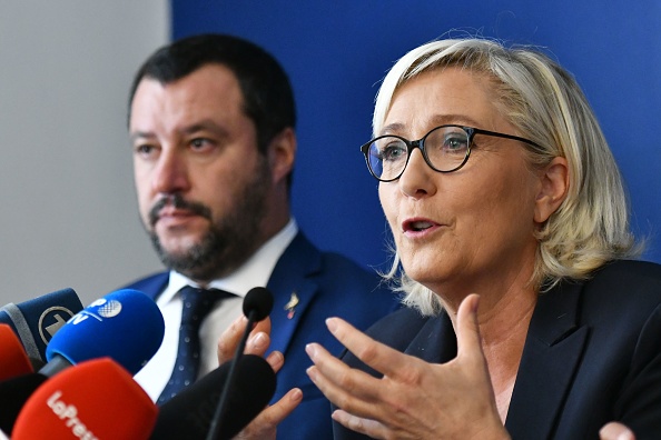 Marine Le Pen et Matteo Salvini pendant une conférence de presse commune le 8 octobre 2018 à Rome. Crédit : ALBERTO PIZZOLI/AFP/Getty Images.