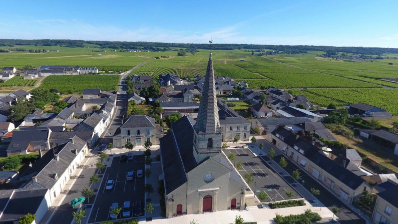 Le village de Saint-Nicolas-de-Bourgueil, entouré de vignobles. Crédit : Wikimedia Commons.