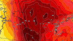 Une forme de tête de mort apparaît sur une carte de la canicule en France pour le 27 juin