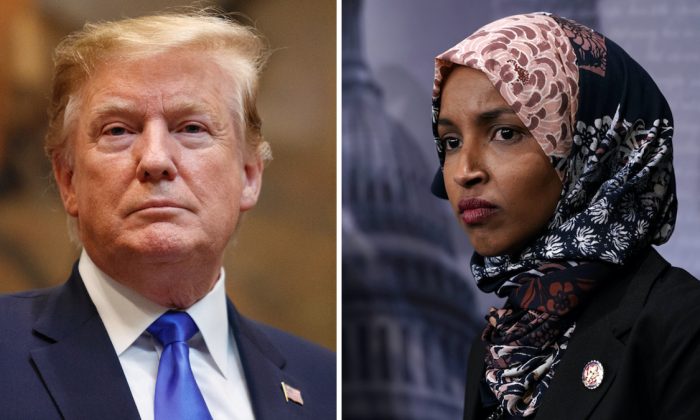 À gauche: le président américain Donald Trump (Tom Brenner/Getty Images); À droite: Rep. Ilhan Omar (D-MN). (Alex Wong/Getty Images)
