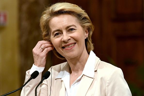 La Présidente de la Commission européenne, l'allemande Ursula von der Leyen, prononce un discours au palais de Chigi le 2 août 2019 lors d'une réunion à Rome avec le Premier ministre italien. (Photo : VINCENZO PINTO/AFP/Getty Images)