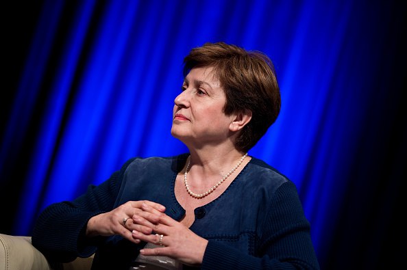 -Kristalina Georgieva, PDG de la Banque mondiale, lors d'un forum de printemps du FMI / Banque mondiale en 2018, le 18 avril 2018 à Washington, DC. Photo BRENDAN SMIALOWSKI / AFP / Getty Images.