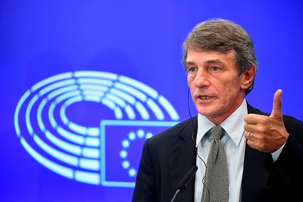 Le président du Parlement européen David Sassoli donne une conférence de presse sur les négociations autour du Brexit et d'autres thèmes d'actualité au Parlement européen à Bruxelles, le 12 septembre 2019.  (Photo : JOHN THYS/AFP/Getty Images)