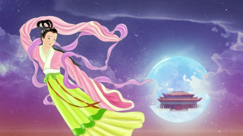 Chang’e regarde la terre avec chagrin du palais de la Lune. (Amy Chang, Epoch Times)