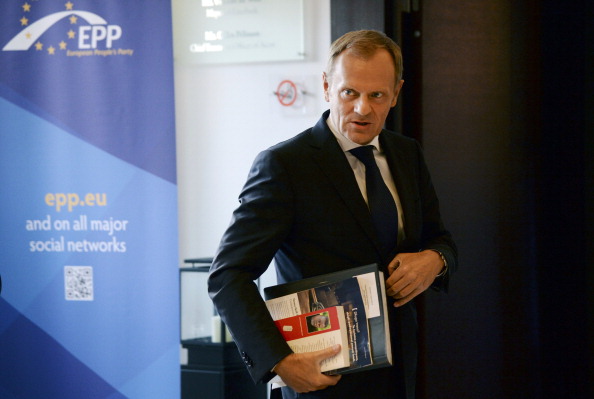 -Le Premier ministre polonais, Donald Tusk, assiste à une réunion du Parti populaire européen (PPE) dans un hôtel à Bruxelles le 16 juillet 2014. Photo THIERRY CHARLIER / AFP / Getty Images.