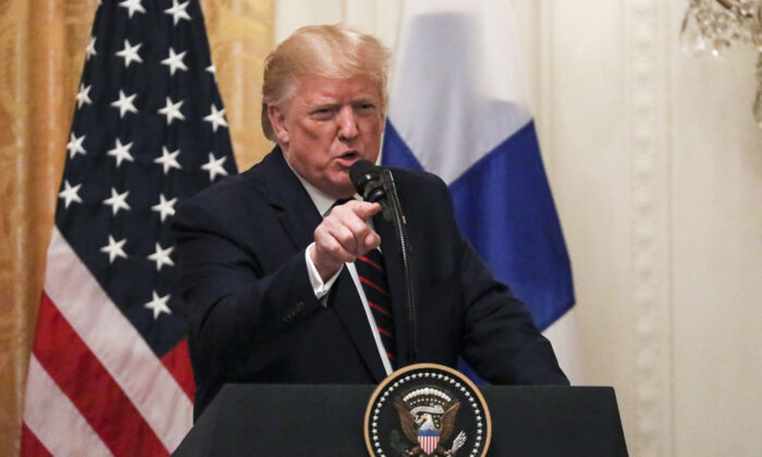 Le président Donald Trump lors d'une conférence de presse dans la salle Est de la Maison-Blanche à Washington le 2 octobre 2019. (Charlotte Cuthbertson/The Epoch Times)