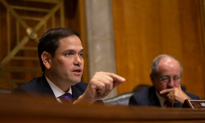 Le sénateur américain Marco Rubio (Républicain-Floride) interroge Kelly Craft, la candidate du président Trump au poste de représentant aux Nations unies, lors de son audition de nomination devant la commission sénatoriale des relations étrangères à Washington, le 19 juin 2019. (Stefani Reynolds/Getty Images)