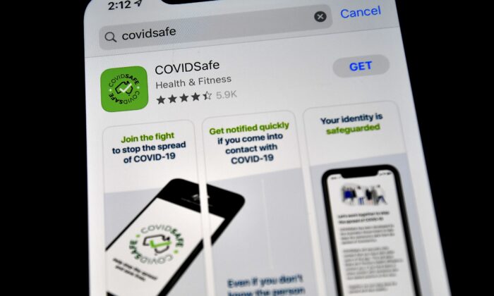 COVIDSafe sur Iphone, Sydney, Australie, 27 avril 2020. (Saeed Khan/AFP via Getty Images)
