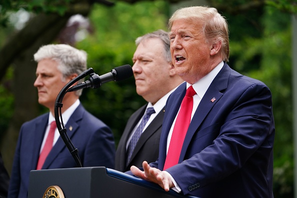 -Le président américain Donald Trump lors d'une conférence de presse sur la Chine dans la roseraie de la Maison Blanche à Washington, DC le 29 mai 2020. Photo par MANDEL NGAN / AFP via Getty Images.