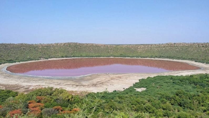 Lac du sanctuaire du cratère de Lonar, dans le district de Buldhana, dans l'État du Maharashtra, en Inde, le 11 juin 2020. (Santosh Jadhav/AFP via Getty Images) 