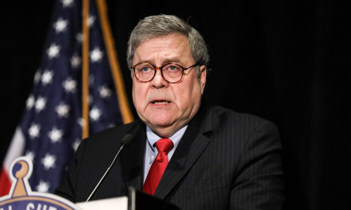 Le procureur général William Barr s'exprime lors de la conférence de l'association «National Sheriffs Association», à Washington, le 10 février 2020. (Charlotte Cuthbertson/The Epoch Times)