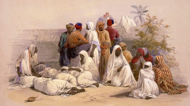 Au marché d'esclaves du Caire. David Roberts et Louis Hague, 1849. Crédit : Library of Congress, Prints & Photographs Division, Farm Security Administration/Office of War Information Black-and-White Negatives.