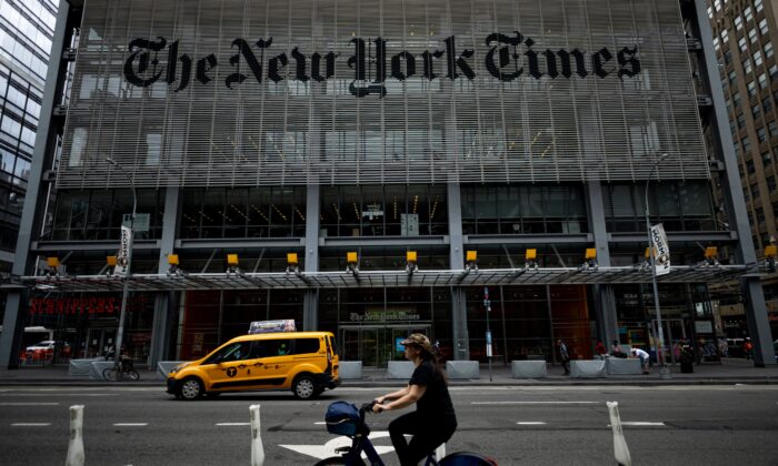 Le bâtiment du New York Times à New York City, N.Y., le 30 juin 2020. (Johannes Eisele/AFP via Getty Images)