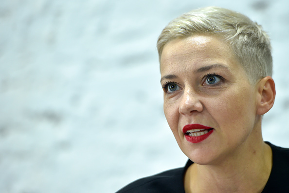 La figure de l'opposition Maria Kolesnikova assiste à une conférence de presse à Minsk le 24 août 2020. (Photo by Sergei GAPON / AFP) (Photo : SERGEI GAPON/AFP via Getty Images)