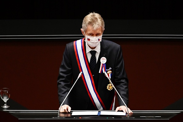 Le président du Sénat tchèque, Milos Vystrcil, prononce un discours au Parlement de Taipei le 1er septembre 2020. (Photo par Sam Yeh / AFP) (Photo par SAM YEH / AFP via Getty Images)