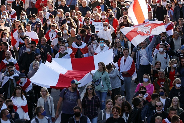 Une manifestation appelée par le mouvement d'opposition pour la fin du régime du chef autoritaire à Minsk le 20 septembre 2020. (Photo : AFP via Getty Images)