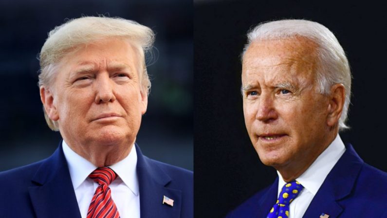 Le président Donald Trump (à gauche) à Daytona Beach, en Floride, le 16 février 2020. Le candidat démocrate à la présidence et ancien vice-président Joe Biden à Wilmington (Delaware), le 28 juillet 2020. (Chris Graythen/Getty Images ; Andrew Caballero-Reynolds/AFP via Getty Images)