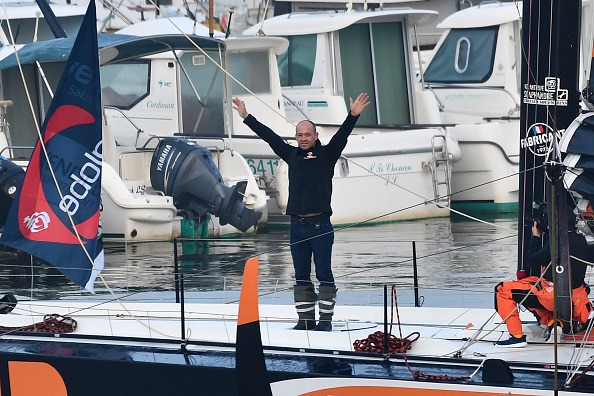 -Le skipper français Kevin Escoffier avant son départ du Vendée Globe, le 8 novembre 2020. Photo Loïc Venance / AFP via Getty Images.