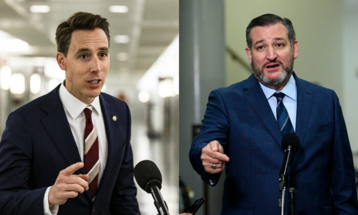 Les sénateurs Josh Hawley (Parti républicain, Missouri) et Ted Cruz (Parti républicain, Texas), en photos d'archives (Getty Images)