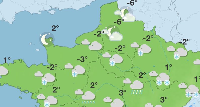 Retour de la neige mardi soir de la Bretagne jusque dans le Grand-Est. (crédit photo Météo France)