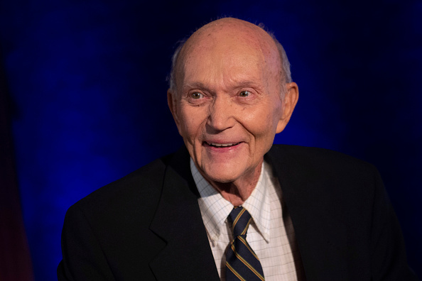 L'astronaute américain d'Apollo 11 Michael Collins au National Press Club à Washington, DC, le 15 avril 2019. (Photo :  ERIC BARADAT/AFP via Getty Images)