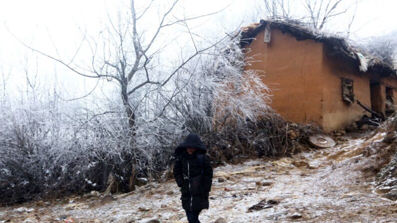 Wang Fuman, également connu sous le nom de « Frost Boy », marche sur la route à Ludian, dans la province chinoise du Yunnan (sud-ouest), le 12 janvier 2018. (AFP/Getty Images)