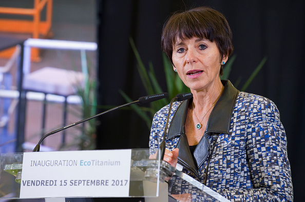 Christel Bories, PDG du groupe minier et métallurgique français Eramet, lors de l'inauguration de l'usine Eramet "Eco Itanium" le 15 septembre 2017, à Saint-Georges-de-Mons, dans le centre de la France. Photo Thierry Zoccolan /AFP via Getty Images.