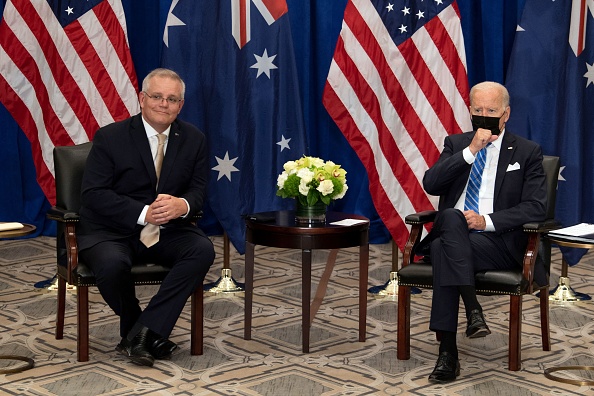 -Le Premier ministre australien Scott Morrison rencontre le président américain Joe Biden en marge de la 76e Assemblée générale des Nations Unies le 21 septembre 2021 à New York. Photo de Brendan Smialowski / AFP via Getty Images.