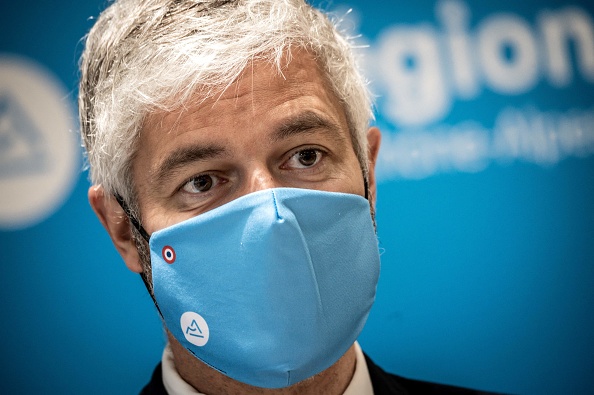 Le président de la région Auvergne Rhône Alpes Laurent Wauquiez, le 30 avril 2021. (JEFF PACHOUD/AFP via Getty Images)