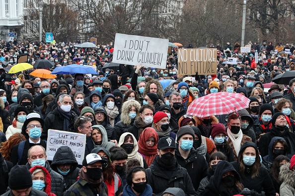 5000 personnes ont manifesté contre la fermeture du monde culturel en Belgique. (Photo : NICOLAS MAETERLINCK/BELGA/AFP via Getty Images)