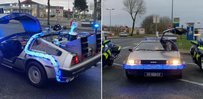 Les gendarmes de la Somme ont contrôlé cette DeLorean sur l'autoroute A1. (Crédit : gendarmerie de la Somme)