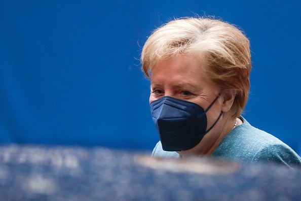 -L’ex-chancelière allemande Angela Merkel à Bruxelles le 25 mai 2021. Photo STEPHANIE LECOCQ/POOL/AFP via Getty Images.